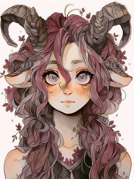 Fairy Dnd Character, Satyr Girl, Dnd Character Ideas, Ram Horns, Dnd Ideas, Dungeons And Dragons Characters, Hand Art Drawing, Book Art Drawings, Sketchbook Art Inspiration