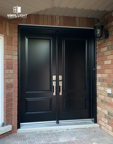 ✔️ Black 2 Panel Double Door Without Glass from Vinyl Light ➡️ #blackdoublefrontdoor #black doublefrontdoorentrance #doubledoor #doubledoorideas #doubledoorideasentrance #northyorktoronto #northyorktorontocanada Double Entry Doors No Windows, White House Double Front Door, Solid Black Double Front Doors, Black Front Double Doors Entryway, Black Main Door Entrance, Black Double Entry Doors, Black Double Front Door Entrance, Black Double Doors Entrance, Black Front Double Door