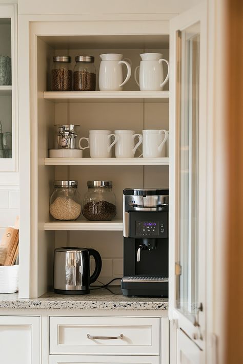 13 Coffee Bar Ideas To Create Your Perfect Brew Corner – DreamyHomeStyle Coffee Wine Bar, Built In Coffee Bar Ideas, Built In Coffee Bar Ideas Kitchen, Coffee Nook In Kitchen, Nook In Kitchen, Coffee Bar Ideas Kitchen, Built In Coffee Bar, Coffee/wine Bar, Coffee Bar Ideas