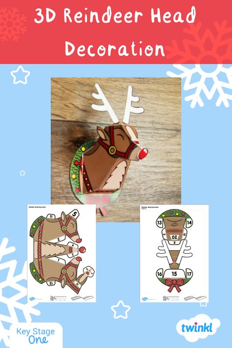 3d Reindeer Template, Christmas Paper Crafts Printable, Reindeer Template, Printable Christmas Templates, Classroom Christmas Decor, Paper Reindeer, Christmas Papercrafts, 3d Reindeer, Christmas Papercraft