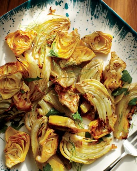 Roasted Fennel and Artichoke Hearts Recipe | Cooking | How To | Martha Stewart Recipes Artichoke Heart Recipes, Fennel Recipes, Roasted Fennel, Artichoke Hearts, Veggie Sides, Veggie Dishes, Vegetable Side Dishes, Vegetable Dishes, Fennel