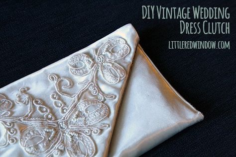 Diy Gifts Sewing, Wedding Dress Repurpose, Repurpose Wedding Dress, Wedding Dress Keepsake, Diy Lunch Bag, Scarf Sewing Pattern, Diy Vintage Wedding, Crafts For Beginners, Clutch Tutorial