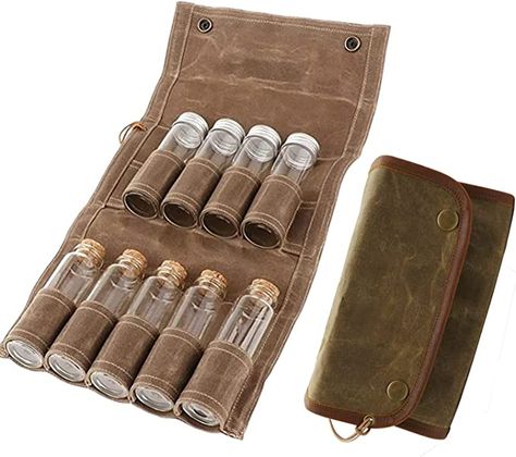 Amazon.com: ULUZE Camping Spice Bag Kit with 9 Glass Spice Jars, Wax Canvas Spice Storage Bag, Portable Spice Bag, Travel Spice Holder Hiking Spices Set bushcraft Spice Kit and Oil Pouch Spice Jar Khaki : Home & Kitchen Spice Holder, Fishing Tackle Storage, Seasoning Bottle, Spice Set, Fishing Box, Spice Bottles, Storage Bags Organization, Spice Box, Spice Jar