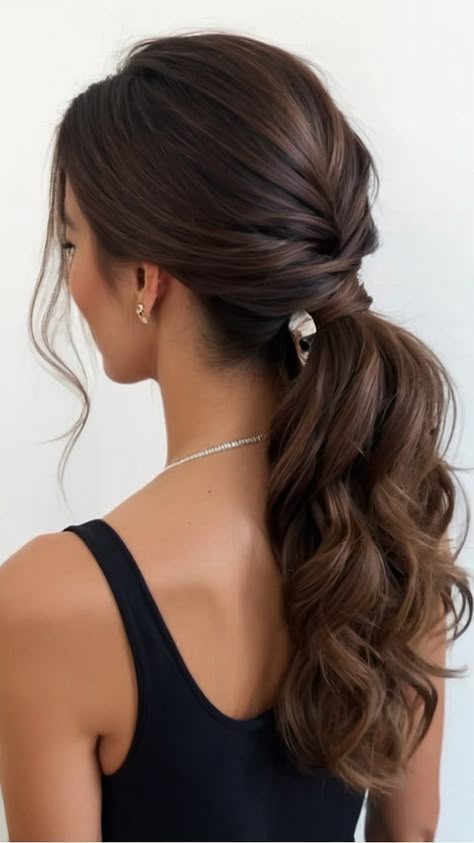 Get inspired with these stunning party hairstyles for easy medium long hair formal short hair disco hair for 90s vibes simple wedding and western dress occasions Find your perfect style with these hair ideas Up Dos Wedding Hairstyles, Hair Styles Dance Formal, Bridsmade Hair, High Neck Line Dress Hairstyles, Medium Hair Formal Hairstyles, 90s Hoco Hair, Hoco Hair Brunette, Bride Ponytail Hairstyles Brunette, Hairstyles For Short Dress