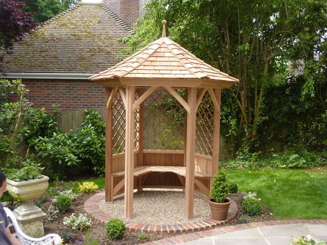 Small Garden Gazebo, Small Garden Oasis, Garden Sitting Area, Small Gazebo, Garden Sitting Areas, Diy Gazebo, Gazebo Plans, Cedar Garden, Gazebo Ideas