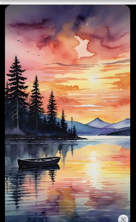 Sunset Art Painting, Background For Poster, Watercolour For Kids, Beautiful Paintings Of Nature, Landscape Tutorial, Modern Watercolor Art, Whimsical Art Paintings, Watercolor Art Diy, Watercolor Vector