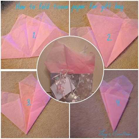 How to fold tissue paper for gift bag Fold Tissue Paper For Gift Bags, How To Add Tissue Paper To A Gift Bag, How To Use Tissue Paper In Gift Boxes, Tissue Paper Folding Ideas, How To Place Tissue Paper In A Gift Bag, How To Put Tissue Paper In A Gift Basket, Gift Bag Tissue Paper How To, Folding Tissue Paper For Gift Bags, Tissue Paper In Gift Bag