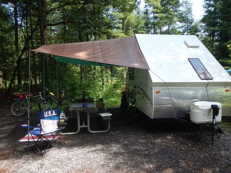 Homemade Awnings for A Frame - Forest River Forums Aliner Camper Ideas, Aframe Camper, A Frame Ideas, Aliner Campers, A Frame Trailer, Trailer Awning, A Frame Camper, Toyota Dolphin, Diy Awning