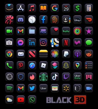 Black 3d App Icons Free Download - Black App Icons Aesthetic For Ios 14 A64 Free Ios Icons, App Icon Packs Free, Free Iphone Theme Apps, Free Ios App Icons, App Icon Aesthetic Free Download, Free Icons Aesthetic, Android Themes Download Free, Free Samsung Themes, Iphone Phone Icon