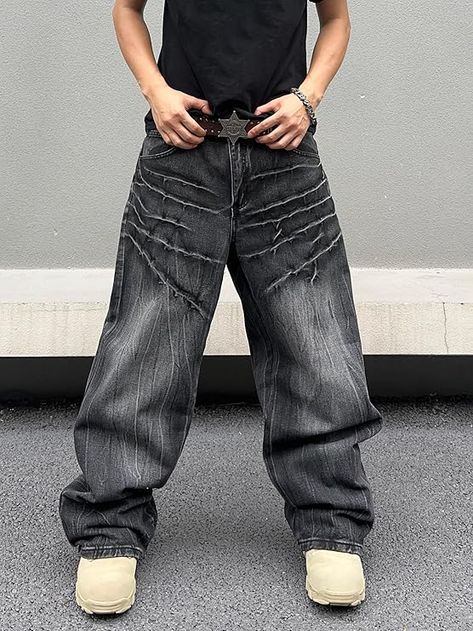 Baggy Y2K Black Jeans Loose Fit Trousers, Y2k Hip Hop, Wide Leg Denim Pants, Baggy Y2k, Jeans Distressed, Y2k Black, Pants Casual, Fitted Trousers, Wide Leg Denim