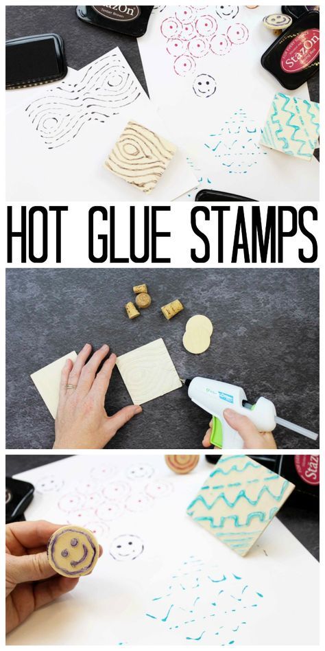 Learn how to make your own stamp with hot glue! A hot glue gun and a few simple supplies are all you need to make a custom stamp! #crafts #diy #stamping Hot Glue Stamps, Hot Glue Crafts, Crafts With Hot Glue, Hot Glue Art, Make Your Own Stamp, Classe D'art, Diy Stamps, Glue Art, Custom Stamp