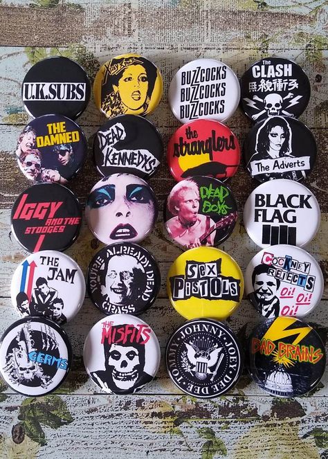 70s Punk Rock 20- 1.25\" button Pin set, 70s Gothic  Punk Rock buttons, button, pin, badge, Magnet Punk Accessories 70s, Punk Rock Accessories, 70s Punk Outfits, Punk Fashion 70s, 70s Punk Aesthetic, 70s Punk Fashion, Pop Punk Style, Punk Buttons, 90’s Punk