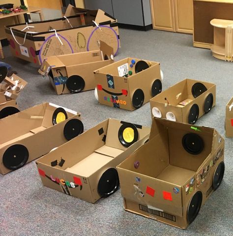 Design a Car – Kids’ Art and Engineering Project – Inventors of Tomorrow Build A Car Preschool Activity, Car Shop Dramatic Play, Transportation Dramatic Play Preschool, Land Transportation Preschool Activities, Transportation Dramatic Play, Cars Preschool, Zoomerang Vbs, Cardboard Cars, Steam Night