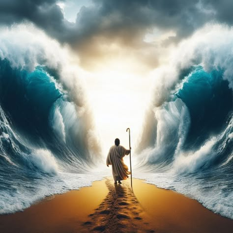 Moses In The Bible, Miracle Background, Genesis Artwork, People In Church, Moses Red Sea, Moses Parting The Red Sea, Prophet Musa, Prophet Moses, Nabi Musa