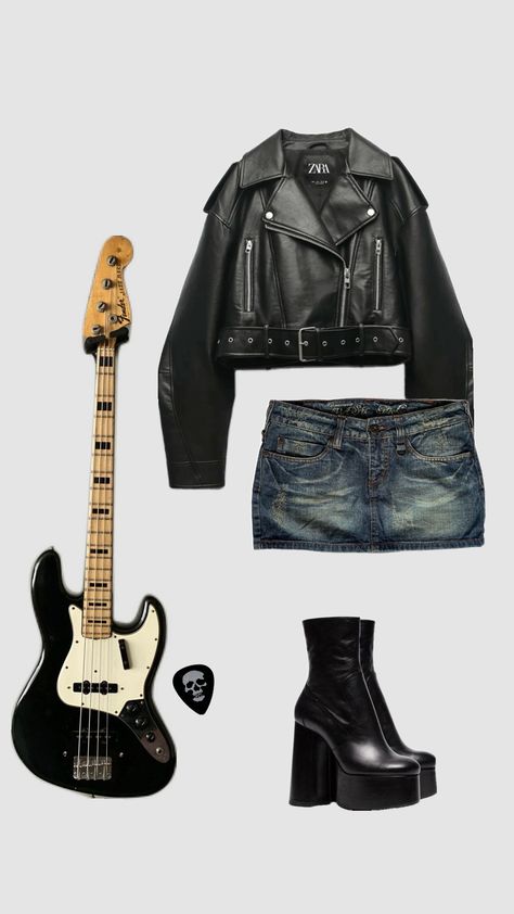 #rockstar #rockstargf #rockoutfit #rock #blackoutfit #outfit #guitar Rockstar Off Duty Outfits, Band Gf Outfit, Rockstar 90s Outfit, Female Rockstar Costume, Pop Star Inspired Outfits, Rockstar Looks Women, Pop Rock Aesthetic Outfits, Foo Fighters Concert Outfit Ideas, Rock Stars Girlfriend Outfits