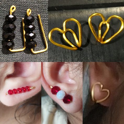 No Piercing Earrings Diy, Ear Cuff Display Ideas, Wire Fake Piercing, Diy Earrings For Non Pierced Ears, Fake Piercings Diy, Diy Ear Cuff, Ear Cuff Diy, Wire Ear Cuffs, Diy Wire Earrings