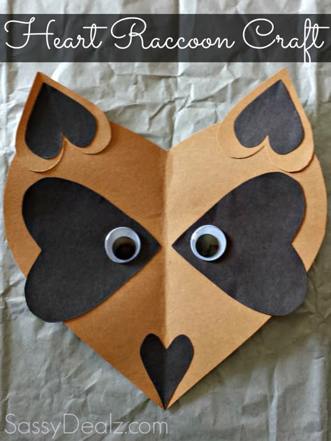 Paper Heart Raccoon Craft For Kids #Valentines day craft or card? | CraftyMorning.com Raccoon Craft, Crafts Wallpaper, Oppgaver For Barn, Kissing Hand, Saint Valentin Diy, Valentines Bricolage, The Kissing Hand, Valentine's Day Crafts For Kids, Preschool Valentines