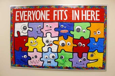 School Therapy Bulletin Boards, Social Awareness Bulletin Board, Alike And Different Bulletin Board, Counseling Board Ideas, Fccla Bulletin Board Ideas, Yearly Bulletin Board Ideas, Collaborative Art Bulletin Boards, Enrichment Bulletin Board, Emotion Bulletin Board Ideas