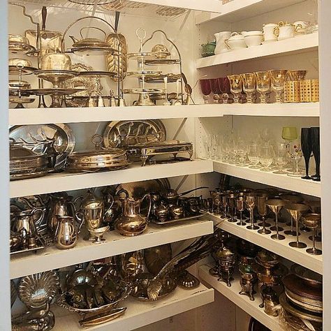 Party Pantry Organization, China Closet Display, Dish Pantry Organization, China Storage Ideas, Dinnerware Storage Ideas, Hosting Closet, Dish Storage Ideas, Plate Closet, Entertaining Closet