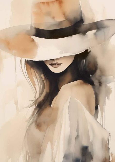 Fashion Art Prints, Large Oil Painting, Wearing A Hat, Painting Still Life, Watercolor Portraits, Girly Art, Large Painting, Photo Canvas, Map Art