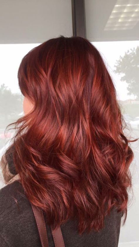 This cool toned red hair is perfect for winter and the holidays! Toned Down Red Hair, Single Process Red Hair Color, Copper Magenta Hair, Cool Winter Red Hair, Level 6 Red Hair, 2 Tone Red Hair, Level 6 Red Hair Color, Warm Tone Red Hair, Cool Toned Red Hair Color