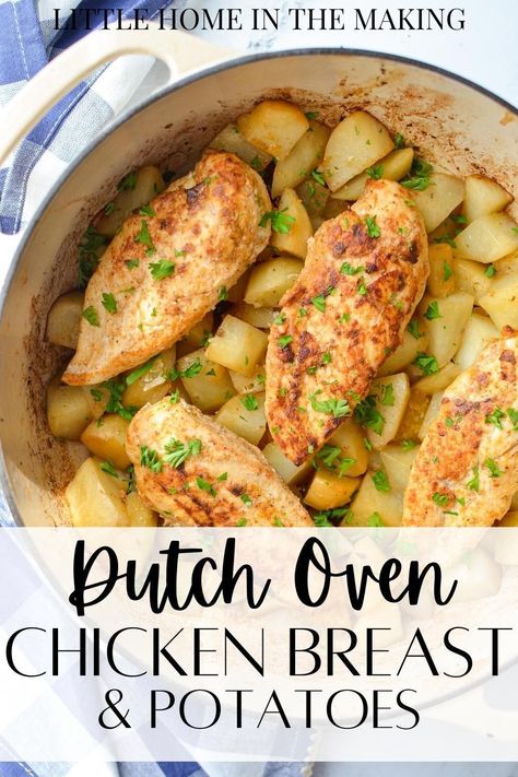 Chicken Breast And Potatoes, Oven Chicken Breast, Dutch Oven Chicken Breast, Dutch Oven Dinners, Easy Dutch Oven Recipes, Dutch Oven Meals, Chicken Breast Oven Recipes, Dutch Oven Recipes Cast Iron, Dutch Oven Recipe