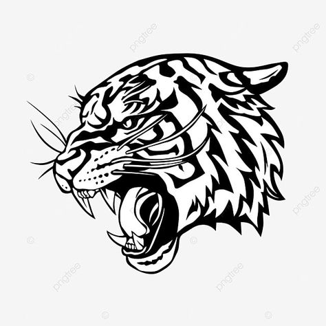 Growling Tiger, Tiger Face Tattoo, Tiger Head Tattoo, Tiger Roar, Head Sketch, Angry Tiger, Tiger Vector, Tiger Roaring, Retro Tattoos