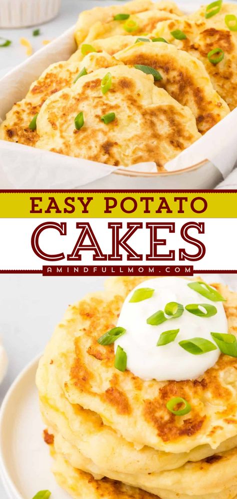 Transform your leftover mashed potatoes into crispy, cheesy potato cakes that melt in your mouth. These Mashed Potato Cakes make an irresistible side dish or vegetarian entree and are ready in under 20 minutes! 2 Ingredient Potato Cakes, 2 Ingredient Stuffed Potato Cakes, Mash Potatoes Cakes, Potatoe Cakes Recipe Easy, Oven Baked Mashed Potato Cakes Recipe, Potatoes Cakes Recipe Mashed, Leftover Mashed Potato Latkes, Potato Cake Recipe Easy, Mashed Potatoes Cakes Leftover