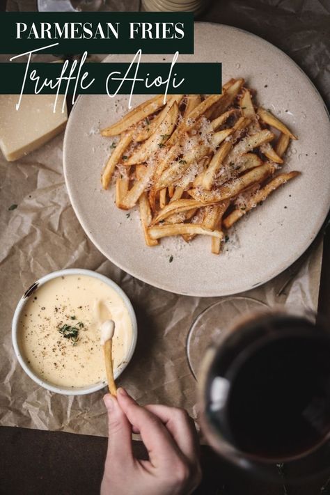 Truffle parmesan fries are the ultimate indulgence, and perfect for date night. This method will get you the crispiest fries, ever time! French Dip Sandwich Recipe, Date Night Dinner Ideas, French Dips, Homemade Aioli, Parmesan Fries, Best Sides, Parmesan Cheese Potatoes, Homemade Fries, Salad Bread