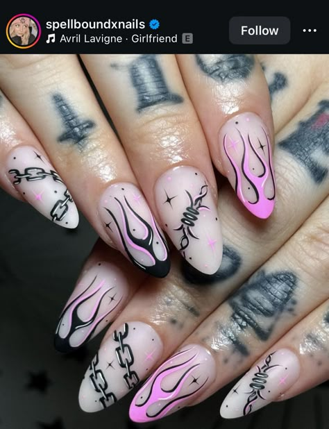 Nails Barbed Wire, Barbed Wire Nails, Wire Nail Art, Wire Nails, Flame Nails, Horror Nails, Nail Art Pink, Nail Soak, Goth Nails