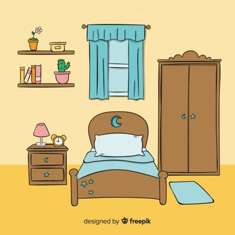 Lovely hand drawn bedroom design Free Vector Drawn Bedroom, Bedroom Cartoon, Bedroom Illustration, Whatsapp Wallpapers Hd, Bedroom Scene, Bedroom Drawing, Paper Doll House, Flashcards For Kids, Background Drawing