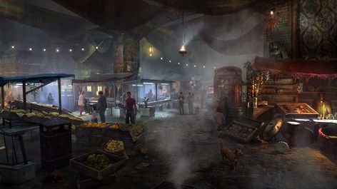 ArtStation - The secret world concept art, hongqi zhang Sla Industries, Underground Market, Larp Ideas, Underground City, Earth Magic, Metro 2033, London Market, Sci Fi Environment, Underground Cities