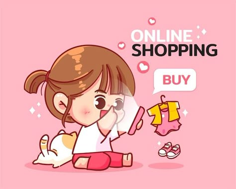 Shopping Online Illustration, Shopping Cartoon, Cartoon Shopping, Stickers Design Ideas, Phone Cartoon, Bus Cartoon, Logo Online Shop, Shopping Pictures, Happy Cartoon