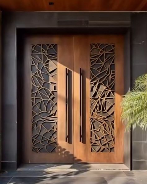 Wooden Door Entrance, Double Door Entrance, House Front Door Design, Modern Exterior Doors, Main Entrance Door Design, Front Door Entryway, House Roof Design, House Redesign, Door Design Images