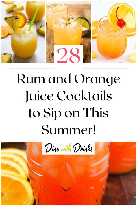 Collage of 4 rum and orange juice cocktails. Orange Mixed Drinks Alcohol, Mixed Drinks With Orange Juice, Alcohol Drinks With Orange Juice, Orange Rum Cocktail, Orange Juice Mixed Drinks, Cocktail With Orange Juice, Rum Orange Juice Cocktails, Rum And Orange Juice Drinks, Orange Juice Alcoholic Drinks