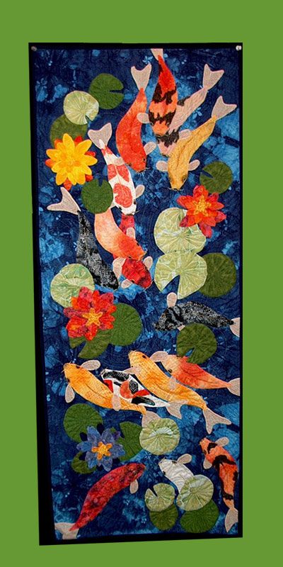 Fish Quilts, Asian Quilts, Fish Quilt, Sea Quilt, Koi Art, Landscape Quilt, Quilted Wall Hanging, Koi Ponds, Japanese Quilts