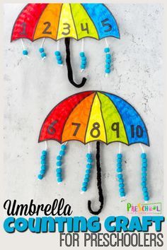 Number Crafts Preschool, Counting Craft, Rain Crafts, Spring Umbrella, Kids Numbers, Spring Crafts Preschool, Umbrella Craft, Number Crafts, Weather Crafts