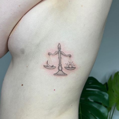 Balance Sun And Moon Tattoo, Sun And Moon Balance Tattoo, Sun And Moon Scales Tattoo, Sun Phases Tattoo, Balance Tattoos, Libra Scale Tattoo, Gay Tattoos, Scales Tattoo, Knight Of Pentacles