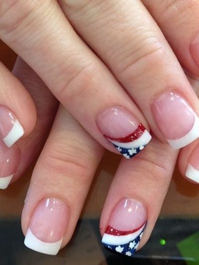 white French tip with American flag accent American Flag Nails, July 4th Nails, 4th Nails, Patriotic Nails Design, Firework Nails, Flag Nails, Patriotic Nails, American Nails, Fourth Of July Nails