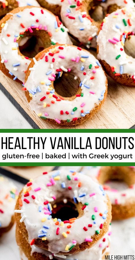 Healthy Donuts Recipe, Protein Donuts, Healthy Donuts, Baked Donut Recipes, Gluten Free Donuts, Quick Dessert, Breakfast Easy, Vanilla Flavor, Homemade Donuts