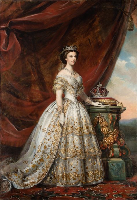 Unveiling the Mystery of a Royal Wedding Dress Lost for 179 Years Made famous by ‘The Empress’ on Netflix, Sisi and her missing garment provoked an imperial hunt over centuries. Empress Sissi, Era Victoria, Gaun Abad Pertengahan, Istoria Artei, Victorian Paintings, Robes Vintage, Royal Aesthetic, Royal Wedding Dress, Historical Painting