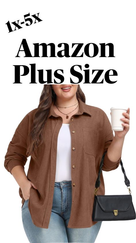 Plus Size Shacket, Plus Size Amazon, Fitted Coat, Casual Jackets, Jacket Long, Corduroy Jacket, Casual Jacket, Button Down Shirts, Button Downs