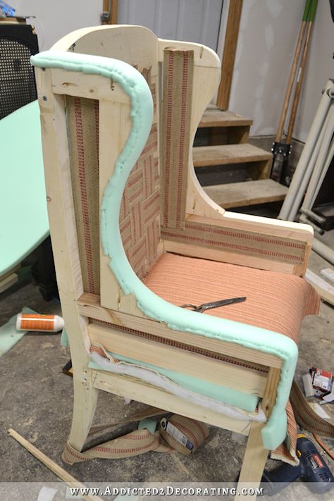 DIY Wingback Dining Chair – How To Upholster The Frame (Part 1) How To Upholster, Wingback Dining Chair, Reupholster Furniture, Upholstery Diy, Modern Upholstery, Sofa Frame, Sofa Upholstery, Diy Chair, Chair Upholstery