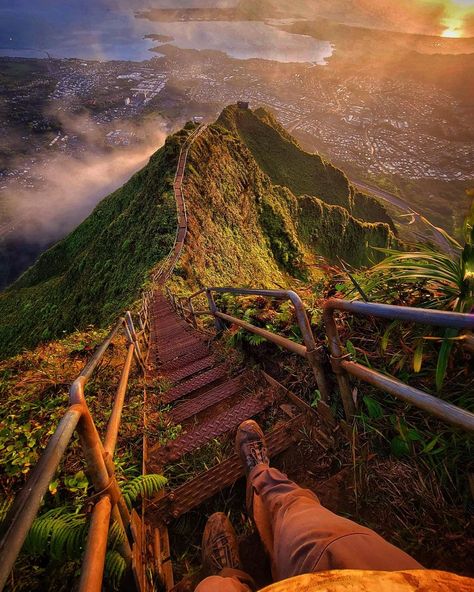 Hiking the Stairway to Heaven in Hawaii! 🍃🧡 - Travel Hacks Dat Stairway To Heaven Hawaii, Starway To Heaven, Hawaii Hikes, Hawaiian Travel, Way To Heaven, Hawaii Usa, Asia Destinations, Stairway To Heaven, Future Me