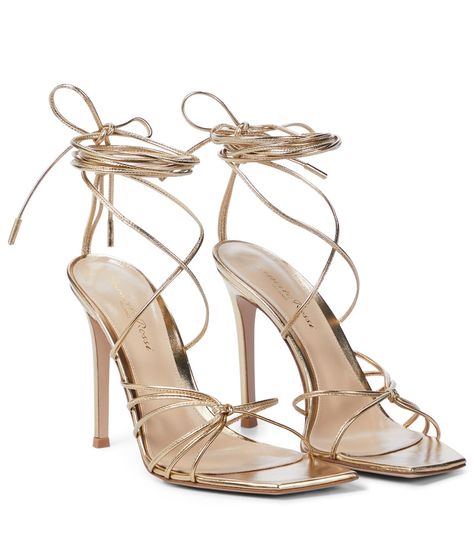 Gianvito Rossi - Metallic leather sandals | Mytheresa Golden Sandals, Hak Tinggi, Dr Shoes, Ankle Tie Sandals, Rossi Shoes, Gold Heels, Carrie Bradshaw, Dream Shoes, Fame Dr