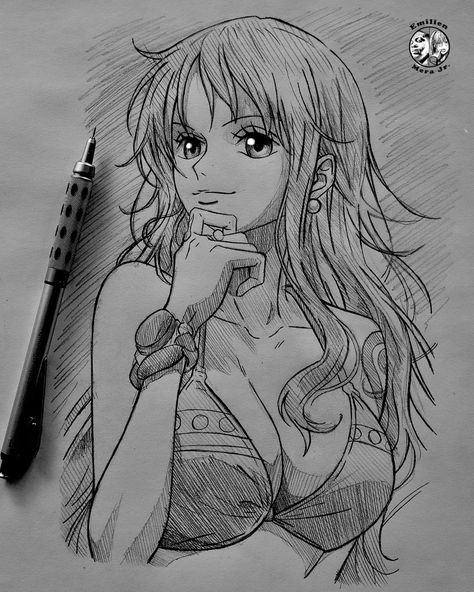 Anime Female Character Drawing, Nami Sketch One Piece, One Piece Drawing Reference, Disney Cartoon Drawings Sketches, Nami Drawing Pencil, One Piece Drawing Pencil, One Piece Art Drawing, Nami Sketch, Female Character Drawing