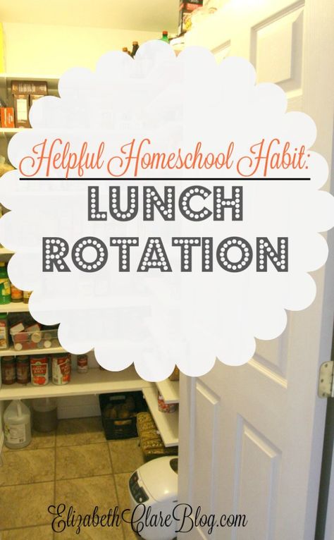 Simplify your homeschooling day by instituing a weekly lunch rotation.  Great ideas for using things in the pantry. Healthy Homeschool Lunches, Homeschool Meal Ideas, Homeschool Food Ideas, Lunch Ideas For Homeschoolers, Home School Lunches, Easy Homeschool Lunch Ideas, Homeschool Meal Planning, Homeschool Lunch Ideas Meal Planning, Homeschool Menu Ideas