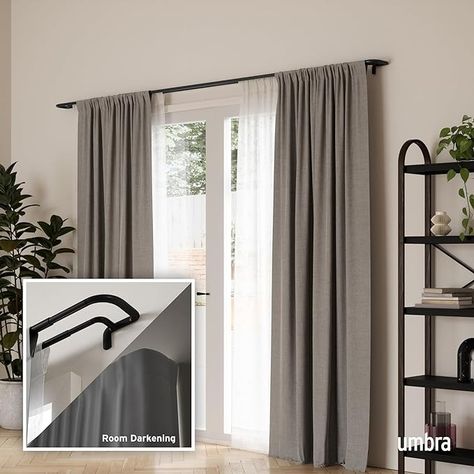 Amazon.com: Umbra Twilight Double Black Out Window Curtain Rod – Wrap Around Adjustable, 28 to 48” (71-122cm),Auburn bronze : Everything Else Curtain Rod Decor Ideas, Blackout Curtain Rods, Sliding Door Curtains Double Rod, Two Rod Curtains Ideas, Double Rod Curtains With Sheers, Double Curtain Rod Ideas Master Bedrooms, Multiple Curtains On One Rod, Curtains For Double Windows, Double Rod Curtain Ideas