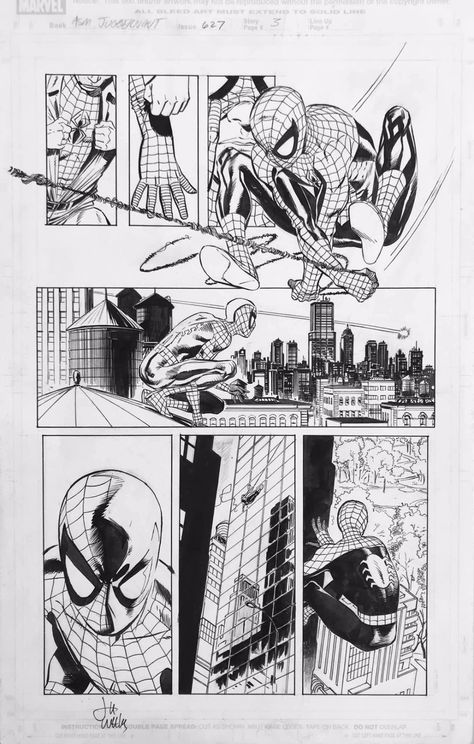 Amazing Spider man 627 by Lee Weeks Comic Art Spiderman Comic Coloring Pages, Marvel Comic Book Panels, Spider Man Panels, Comic Design Layout, Spider Man Manga, Spidey Poses, Spider Man Room, Black And White Comic Art, Lee Weeks