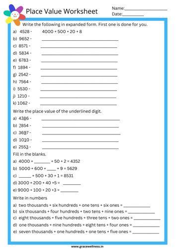 place value worksheet, grade 3 math worksheet, free printable pdf, math worksheet with answers Maths For 3rd Grade, Grade5 Math Worksheets, Class 3 Maths Worksheet Addition, Worksheet For Class 3 Maths, 4 Digit Place Value Activities, 4 Digit Place Value Worksheets, Worksheet For Grade 3 Maths, Number In Words Worksheet Grade 3, Grade3 Math Worksheets